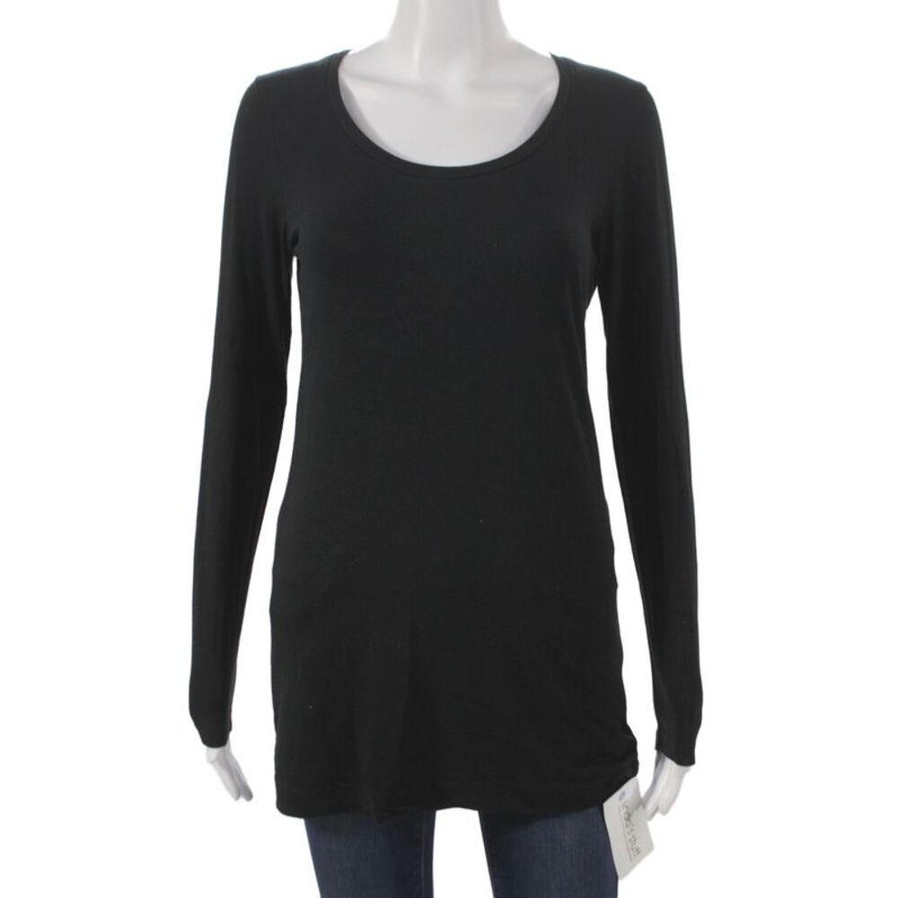 White + Warren Women Basic Black Scoop Neck Long Sleeve T-Shirt Size S